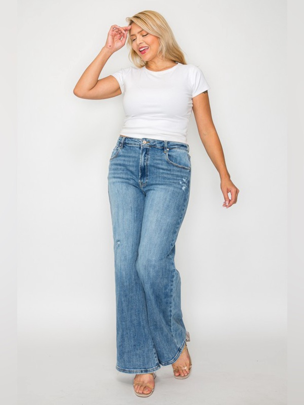 bytos Full Size High Rise Wide Leg Jeans with Pockets